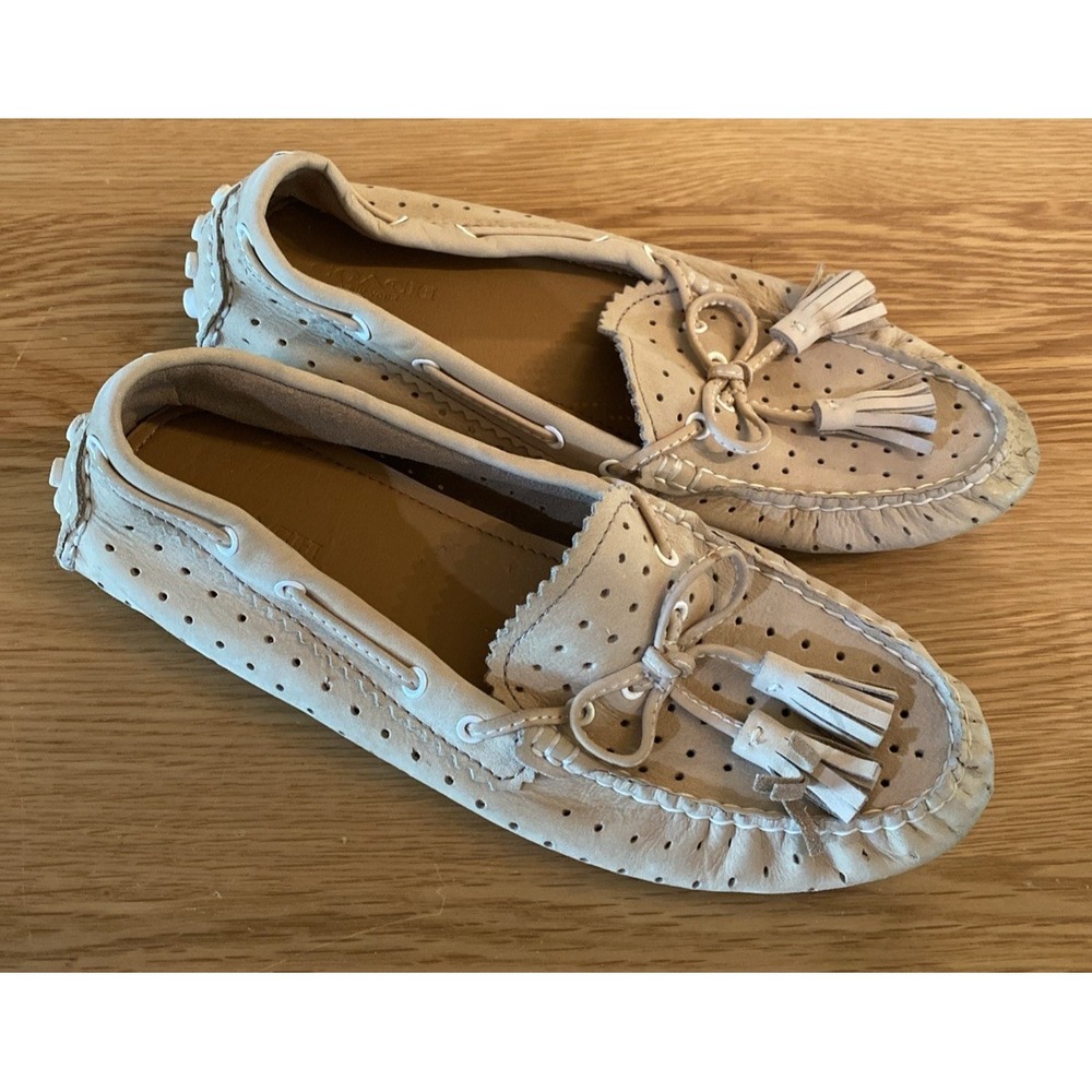 Coach Beige Nadia Moccasins Bone Leather Driving Shoes Tassels Flats Slip On‎ -7